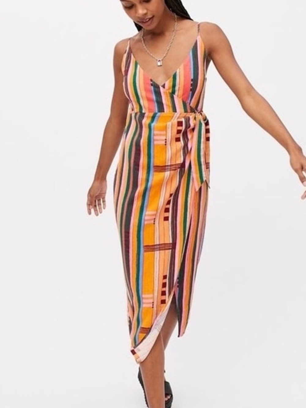 NWT Urban Outfitters Striped Wrap Midi Dress in Multi-Color. Medium